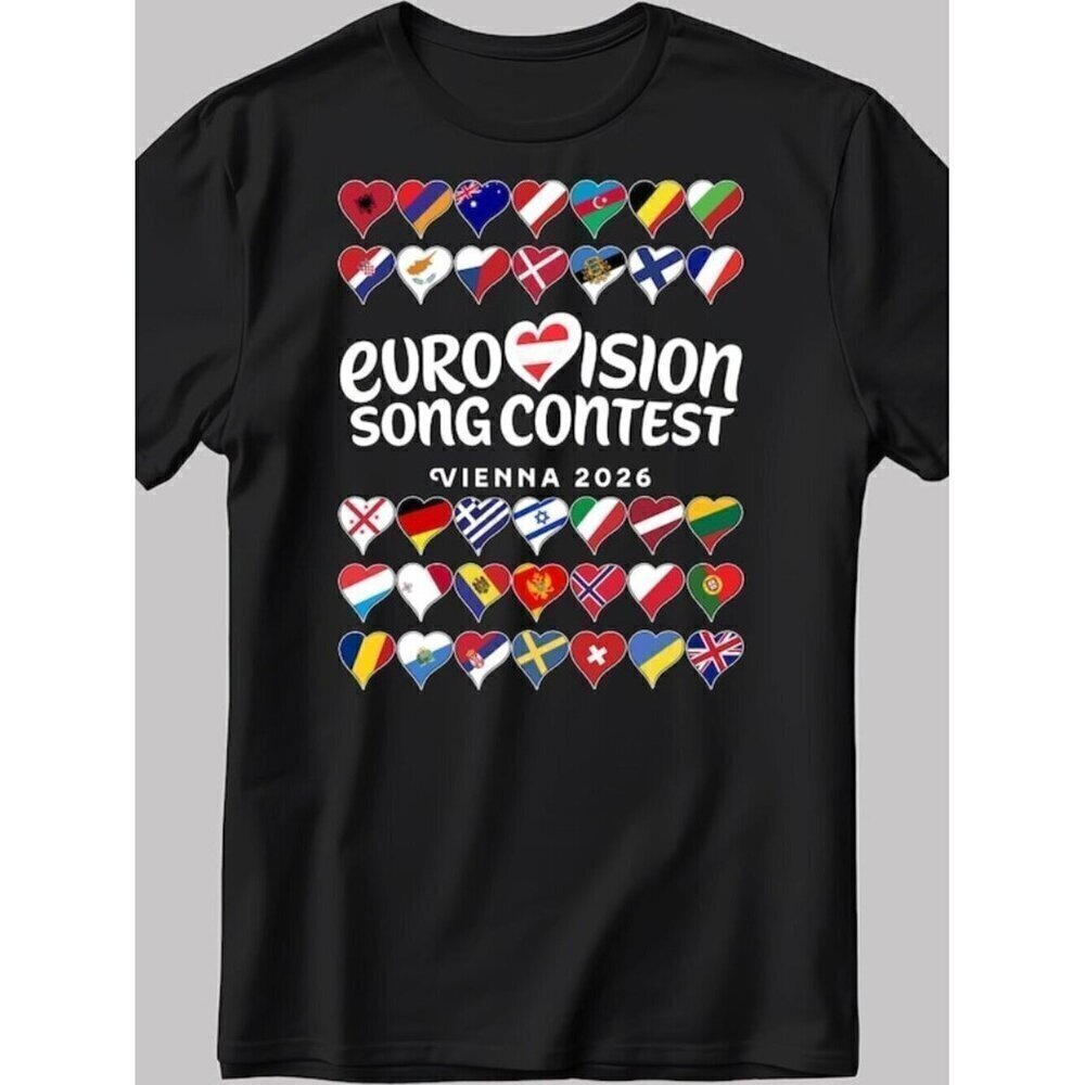 Eurovision 2026 Flag T-Shirt - Vienna Austria Song Contest Unisex T Shirt .